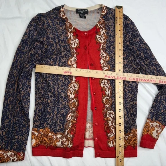Lord & Taylor fine Merino Wool print Cardigan Sweater Button Front sz PM A050523 - Picture 5 of 5